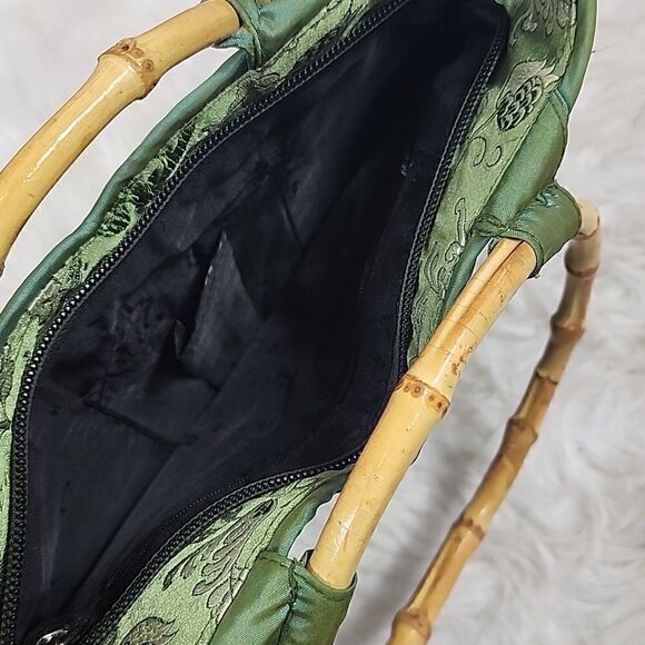 Vintage Silk Floral Bag with Bamboo Handles - Picture 6 of 7